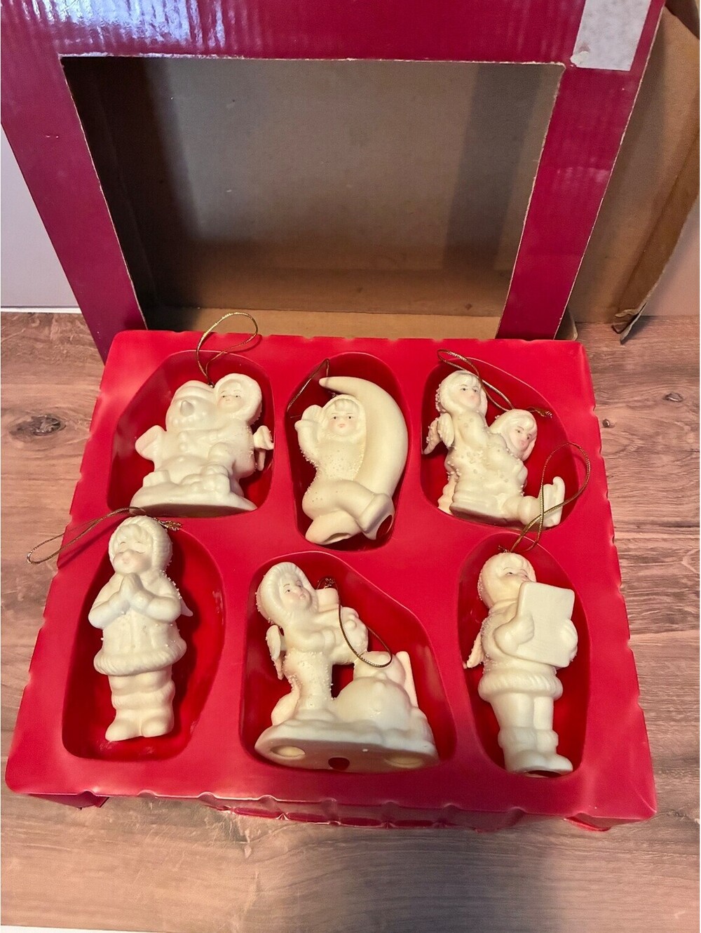 Winter Friends Porcelain Christmas Ornaments Set of 6 Holiday Angels Cherubs VTG